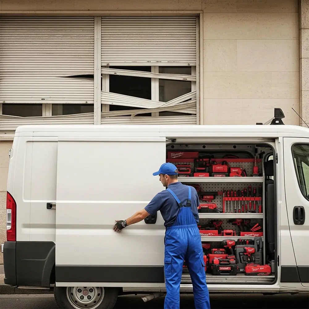Persianas Sant Josep Barcelona técnico persiana enrollable aluminio doméstica rota emergencia 24h servicio profesional furgoneta herramientas repuestos inmediatos - Contacto persianas Sant Josep