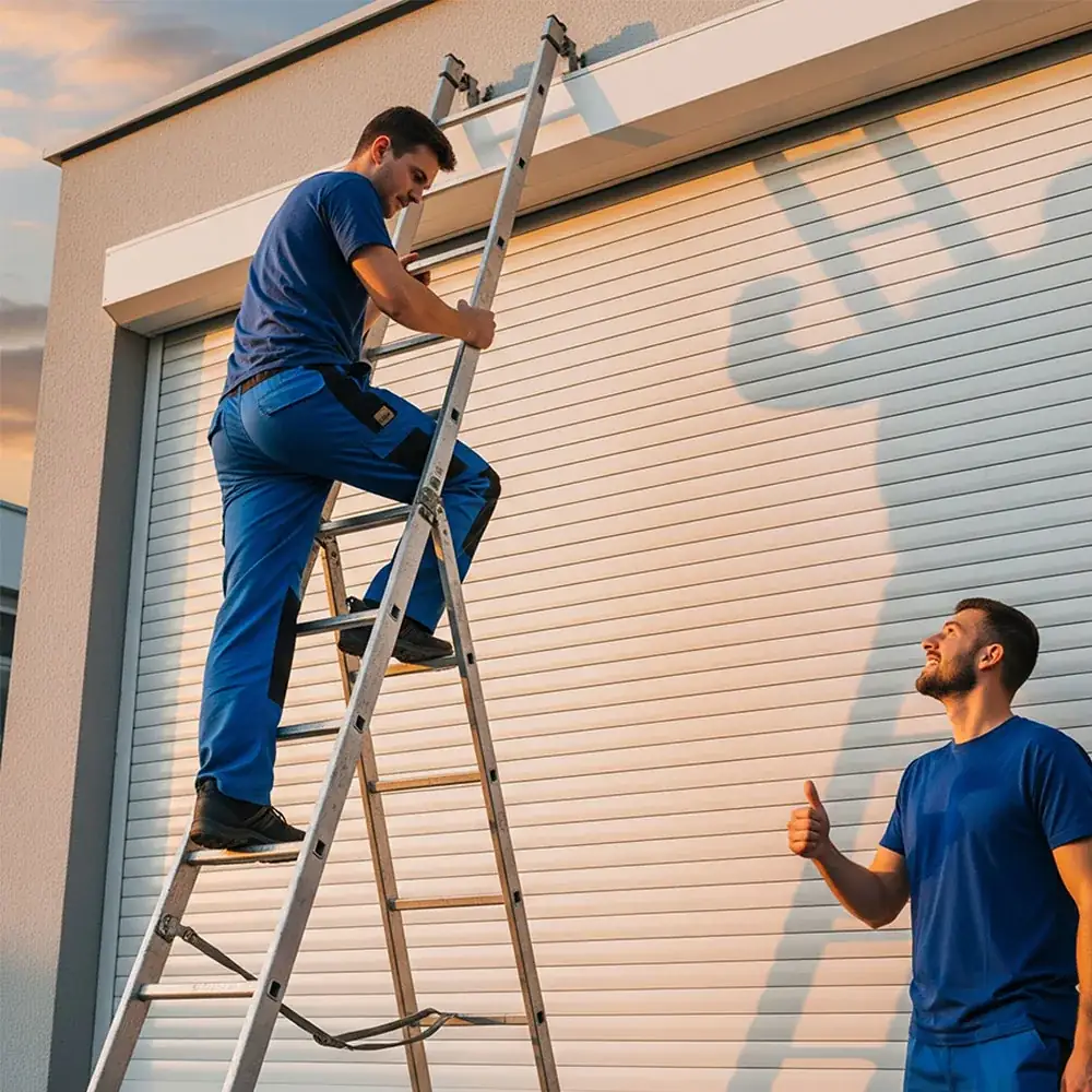 Trabajadores Sant Josep realizando instalación rápida de persiana de aluminio Barcelona - servicio express